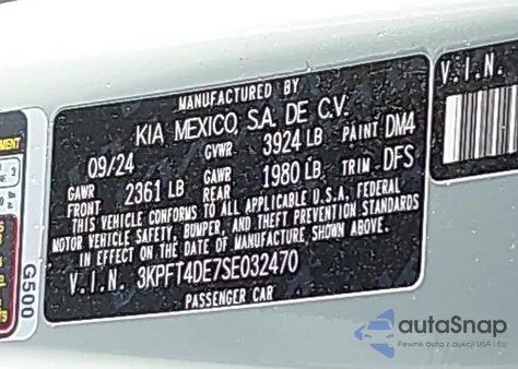 2025 Kia K4 Lxs из США, поврежденный, VIN 3KPFT4DE7SE032470